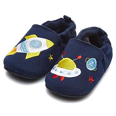 Imagem de COSANKIM Pantufa para bebês, meninos, meninas, sola macia, antiderrapante, mocassim infantil, primeiro andador, 01 Navy Rocket, 12-18 Months Toddler