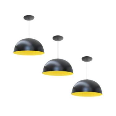 Imagem de Kit 3 Luminária Pendente Meia Lua 24cm Interior Amarelo Com Fiação 110