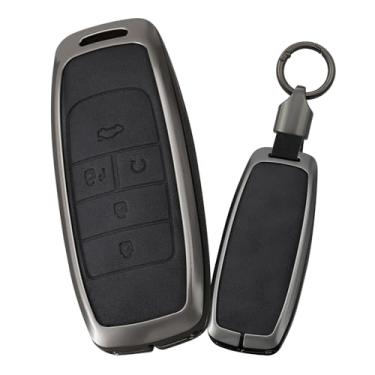 Imagem de HIBEYO Capa de chaveiro compatível com GAC Trumpchi Aion S V Y LX GS7 GS8 GM8 GS5 GA6 GM6 Acessórios de couro e liga de zinco adequada para GAC Trumpchi Key Case Shell com chaveiro Gift-D Type Black