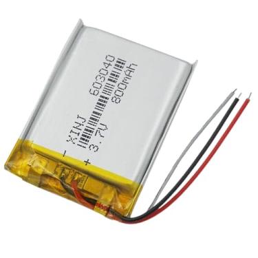 Imagem de bateria 3 fios recarregavel 3,7v 603040 com 800mah 6mm de espessura x 30mm de largura x 40mm de comprimento.