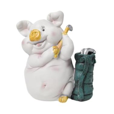 Imagem de Ｂｅｓｇａ Porco Cofrinho Estátua de Porco Decoração de Casa Ornamento Banco de Dinheiro para Crianças Estatueta de Animal Escultura de Resina para Quarto Sala D, Sem Chapéu, Tamanho real