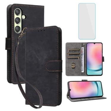 Imagem de IUQXU Capa carteira para celular Samsung Galaxy S24 5G com protetor de tela [bloqueio RFID] couro flip porta-cartão feminino masculino capa para celular para Samsung S 24 SM-S921U 24S Galaxy S24 5 G