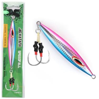 Imagem de LITTMA Slow Pitch Jigs - Isca de velocidade vertical de borboleta, gabaritos de pesca de água salgada de outono plano, chumbo de metal afundando, iscas artificiais brilhantes para balançar