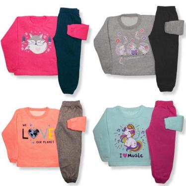 Imagem de Kit 4 Conjunto Moletom Infantil Inverno Roupa De Frio Menino E Menina 