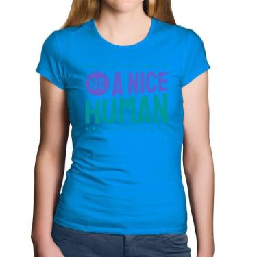 Imagem de Baby Look Algodão Be A Nice Human  - Foca na Moda, Azul, G