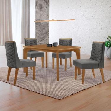 Imagem de Mesa de Jantar Liz 120cm MDF Canto copo e com 4 Cadeiras Safira - Mode