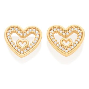 Imagem de Brinco Formato Coração Cravejado Por 50 Zi 527147 - Rommanel, Branco, 