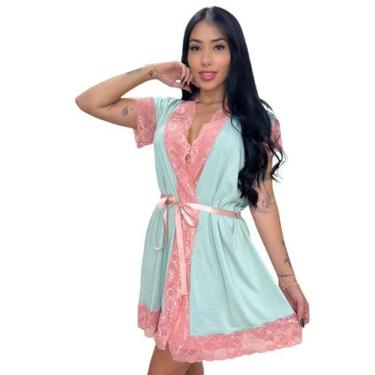 Imagem de Robe Feminino Noiva Sexy Renda Luxo Roupão de Banho Kimono Roupa de Do