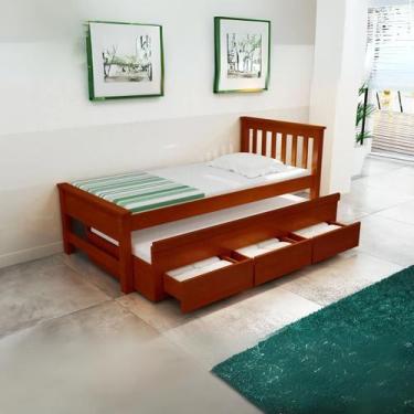 Imagem de Bicama Madeira Maciça Com 3 Gavetas Esmeralda Cor Avelã - Bedroom Móve