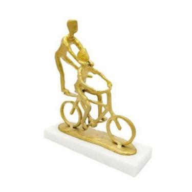Imagem de Escultura Dourado Crianças Brincando Bicicleta luxo - LUXdécor