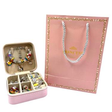 Imagem de Kit Berloque Pulseira Infantil 110pçs Porta Joias Colorido - Princess