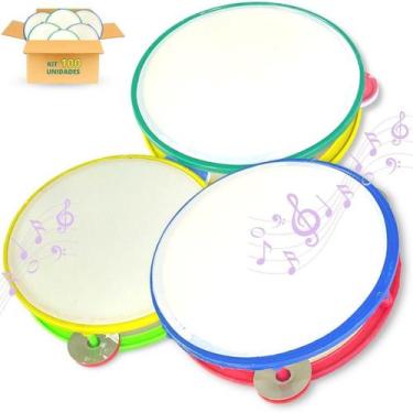 Imagem de Kit 100 Pandeiro Infantil De Plástico Pandeirinho Brinquedo - Europio