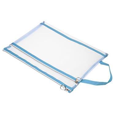 Imagem de PATIKIL Bolsa de nylon com zíper para documentos com alça A4, bolsa transparente para escritório, azul claro