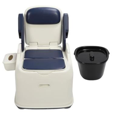 Imagem de Cadeira higiênica portátil vomeko, vaso sanitário com braços, corrimão giratório, vedação ampliada, assento de cabeceira, cadeira higiênica para idosos (Azul)