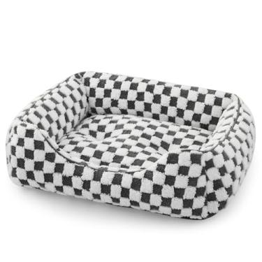Imagem de JOEJOY Cama de cachorro para cães médios e pequenos - Sofá-cama ortopédica retangular para cães, linda cama moderna para filhotes com pelúcia felpuda jacquard e parte inferior antiderrapante, 63 x 53