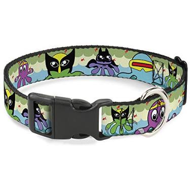 Imagem de Buckle-Down Coleira com clipe de plástico - desenho de super-herói de polvo - 1,27 cm de largura - serve para pescoço de 22,86 a 38,10 cm - Grande