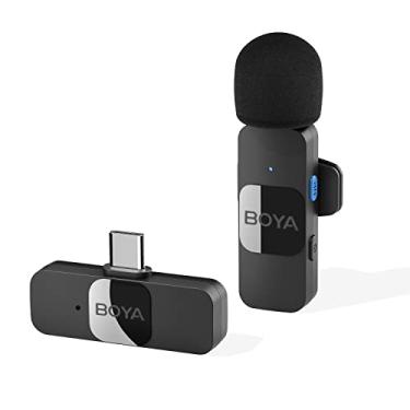Imagem de BOYA Microfone de lapela sem fio para smartphone Android USB C, tablet, mini microfone tipo C externo para iPhone 15, microfone de encaixe para gravação de vídeo, podcast, YouTube, transmissão ao vivo
