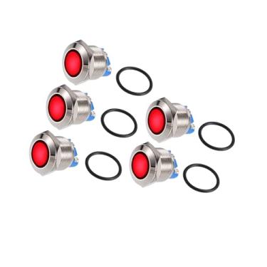 Imagem de Motoforti 5 peças de luz indicadora de LED 19 mm 12 V AC DC invólucro de metal impermeável piloto painel lâmpada de sinal para carro, caminhão, barco, interior vermelho de longa duração