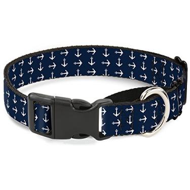 Imagem de Buckle-Down Âncoras Coleira Martingale Martingale Branca/Branca, 3,8 cm de largura, serve para pescoços de 40,6 a 58,4 cm - Médio
