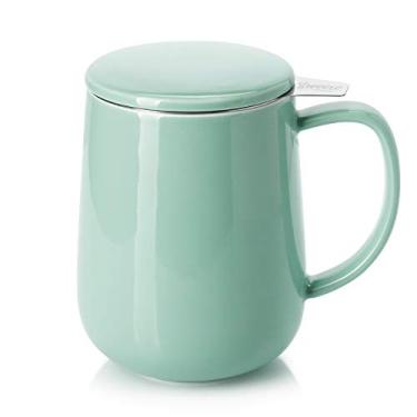 Imagem de Sweese Caneca de chá de porcelana de 590 ml com infusor e tampa, xícara de chá de folhas soltas, presentes para amantes de chá - verde menta