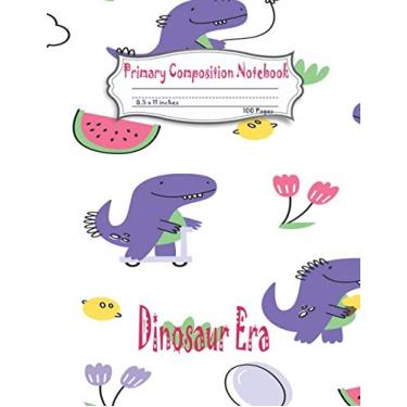 Imagem de Dinosaur Era primary composition notebook: Dotted Midline and Picture Space | Grades K-2 School Exercise Book | 100 Story Pages - Blue (Kids Jurassic Composition Notebooks)