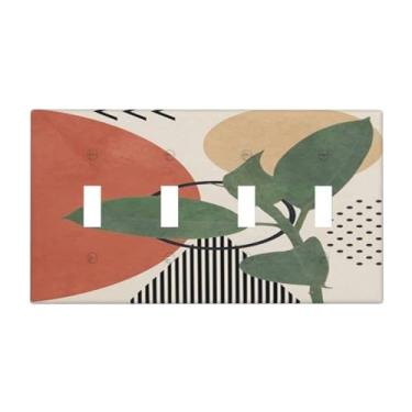 Imagem de Meados do século Morden Boho Quad Toggle Light Switch Cover 4 Gang Placa de Parede Decorativa Placa Elétrica Placa Frontal Banheiro Cozinha Decoração de Casa