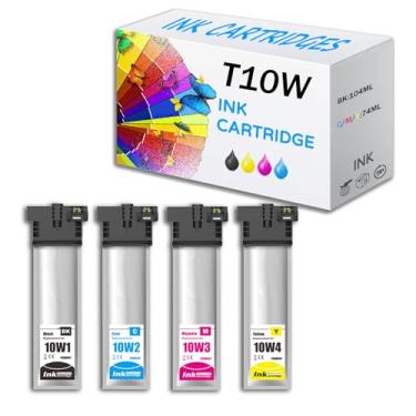 Imagem de Conjuntos de cartuchos de tinta T10W remanufaturados T10W100 T10W200 T10W300 T10W400 pacote combo de tinta compatível com impressoras EPSON WorkPorce Pro WF-C5390 WF-C5890, com chip, CMYBK-1 pacote