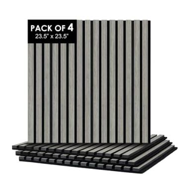 Imagem de Painéis de parede com isolamento acústico Concord Wallcoverings, pacote com 4 painéis quadrados de amortecimento de som, decoração de parede interior 3D à prova de som, folheado de madeira e feltro de