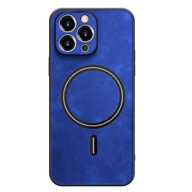 Imagem de Capa capinha protetora em tecido e silicone compatível com a tecnologia de carregamento por aproximação sem fio para o iPhone 15 Pro Max - Tela 6.7 Cor: Azul