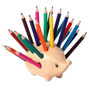 Imagem de Porta-lápis de animal fofo, porta-caneta de ouriço - 24 lápis coloridos porta-lápis em formato de animal - Organizador de estátua de animal de com furos para papelaria