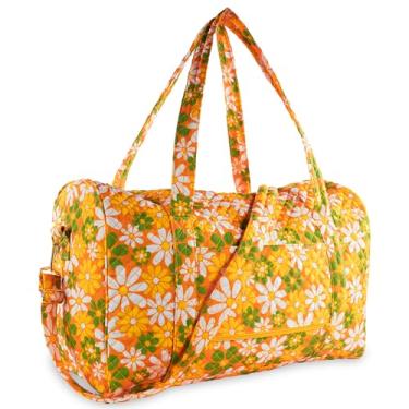 Imagem de ban.do Bolsa esportiva acolchoada para mulheres, bolsa grande de viagem de fim de semana com parte superior e alças de ombro, floral retrô, Floral retrô, Bolsa esportiva
