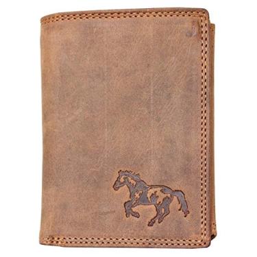 Imagem de Carteira de couro genuíno natural forte com um cavalo, Marrom claro, One size, Carteira grande