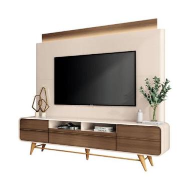 Imagem de Estante Painel Para Tv 85 Polegadas Lazares 220x191-Off White-Castanho