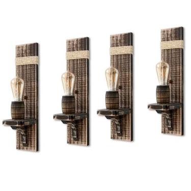 Imagem de Kit 4 Arandelas Luminária de Parede Colonial em Madeira Maciça Rústica
