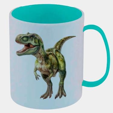 Imagem de Caneca de Polímero Plástico Inquebrável Infantil Azul Tiffany DINOSSAURO VERDE DENTES