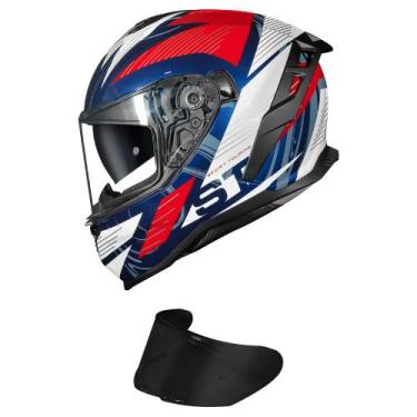 Imagem de Capacete Norisk Strada II ST Branco Azul e Vermelho Mais Viseira Fumê,
