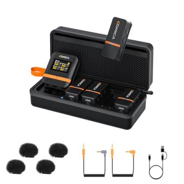 Imagem de COMICA Vimo Q Microfone de Lapela Sem Fio 4 Canais Profissional, com Redução de Ruído, Alcance de 200m, para Gravações, Lives, iPhone, Android e Câmeras