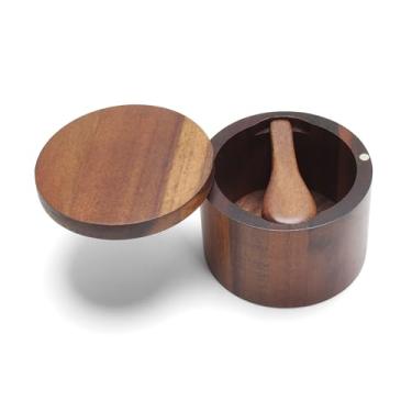 Imagem de YACEYACE Saleiro com tampa, recipientes de sal e pimenta de 293 ml com colher, tigela pequena de sal de acácia para cozinha, pequenos recipientes de sal para bancada