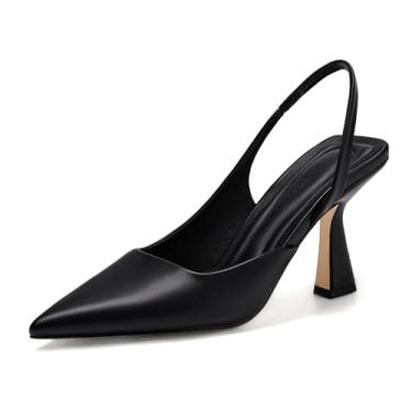 Imagem de Coutgo Sapato social feminino de salto alto stiletto com bico fino fechado D'Orsay, Preto (pu), 41