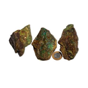 Imagem de 03 Malaquita Pedra Bruto Natural 250 a 300g 7 a 12cm Tipo C - Cristais
