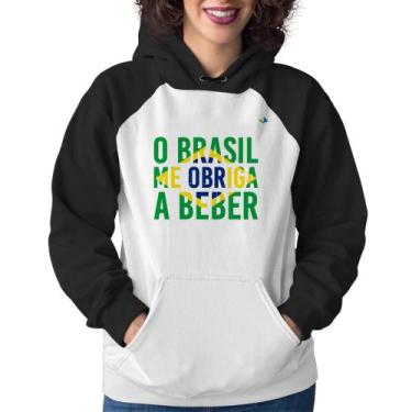 Imagem de Moletom Feminino O Brasil me obriga a beber - Foca na Moda, Branco, Pr