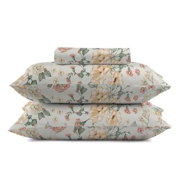 Imagem de Camesa by Gato Panda Jogo de Cama Solteiro Casal Queen Super Cotton, 2 ou 3 Peças, 100% Algodão, Lençol com Elástico e Fronha (Queen, Amara)