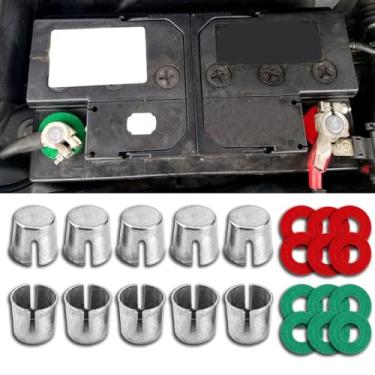 Imagem de Piburth 10 peças de calços de terminal de bateria de carro, tampas de calço de terminal de chumbo automático com arruelas de 12 peças para reparo de terminais de poste de bateria de poste superior,