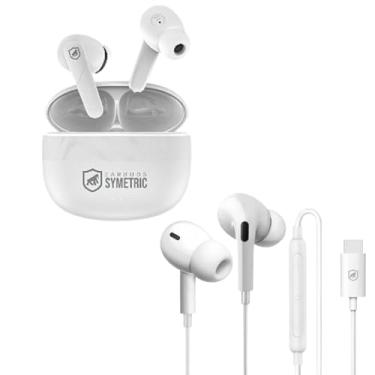 Imagem de Gshield Kit Earbuds Symetric Fone de Ouvido Bluetooth + Fone de Ouvido Tipo C Dual Air, Branco