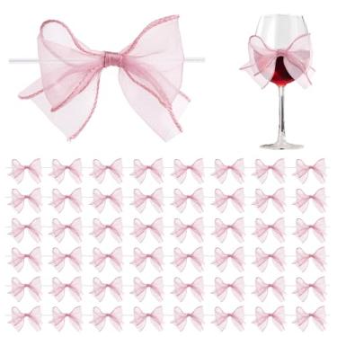 Imagem de Aodes 50 peças de laços rosa de carne para artesanato de 8,5 cm rosa de carne pré-fabricados laços de fita de organza para sacos de presente, laços pop de bolo, lembrancinha de casamento, chá de bebê