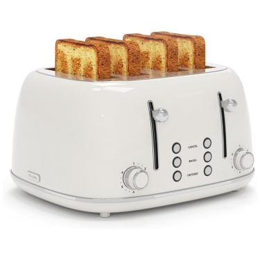 Imagem de Torradeira Retro de 4 Fatias com 6 Níveis de Tostagem e Painel Duplo, 110V 1650 W, KITCHMIX, Branca