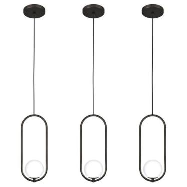 Imagem de Kit 3 Luminária Pendente Teto Lustre Arco Globo Quarto Preto - Singlel