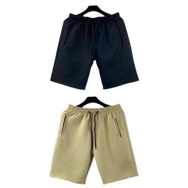 Imagem de kit 2 bermudas moletom masculino adulto bolsos lateral com ziper - f.g
