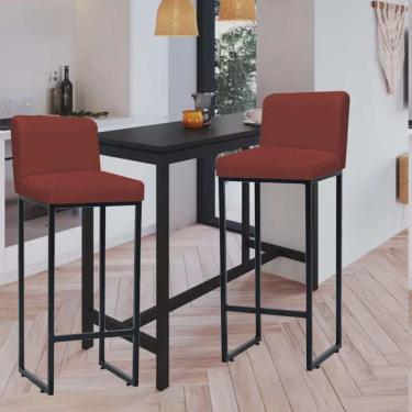 Imagem de Kit 02 Banqueta Alta Com Encosto Lucca -60cm chão até o assento Industrial Ferro Preto Corino Vermelho - Ahazzo Móveis