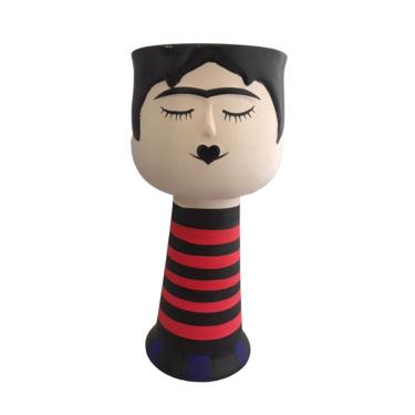 Imagem de Vaso Cachepot Cerâmica Faces 10x10x20cm Pintado à Mão.